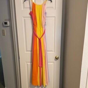 eva mendes for New York & Company Colorblock Maxi Dress in Orange, Yellow, Pink